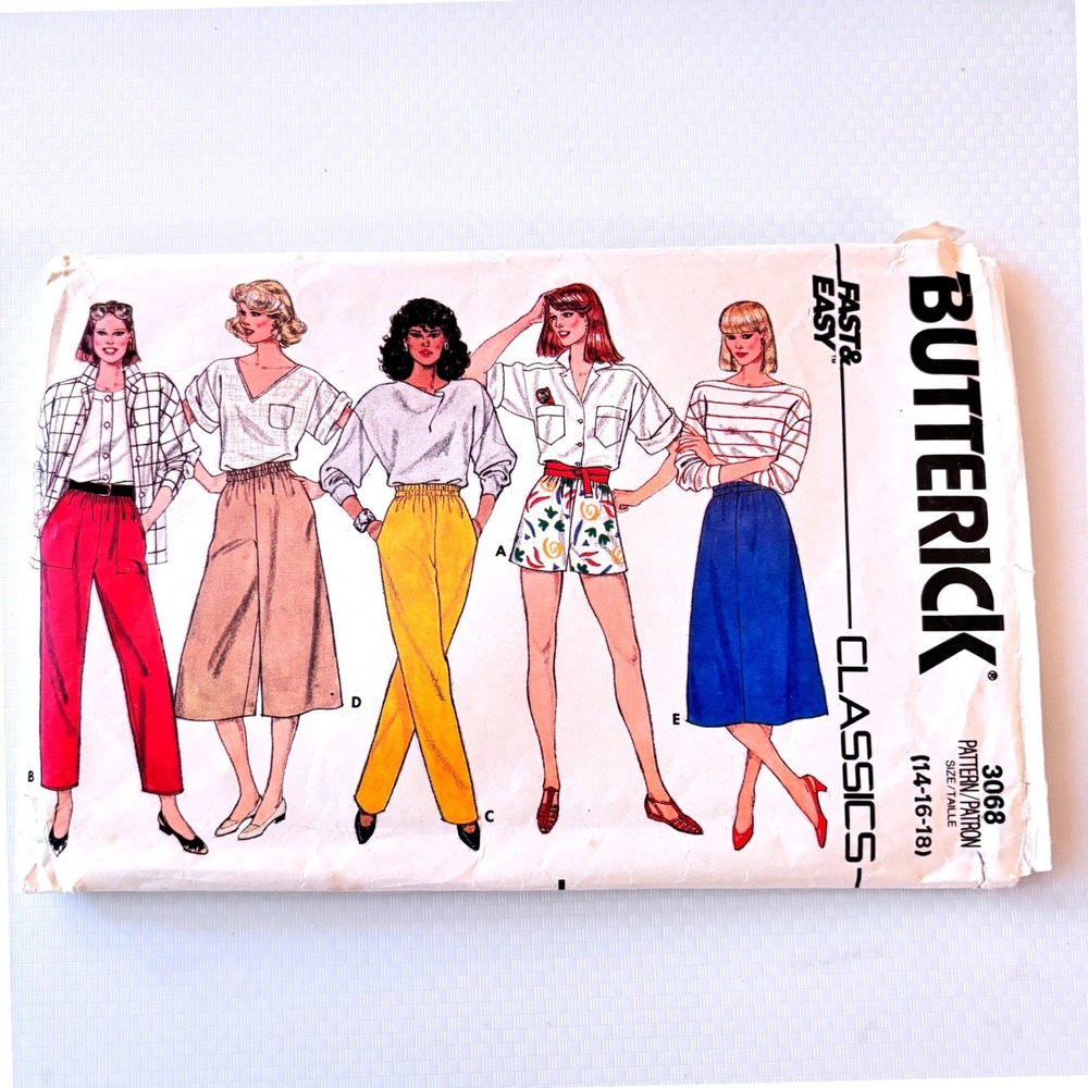 Butterick 3068 Easy Classic Shorts Tapered Pants Skirt Culottes Sz 14-18 POCKETS